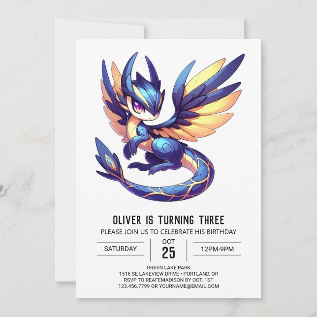 Printable Enchanted Dragon Birthday Invitation (Front)