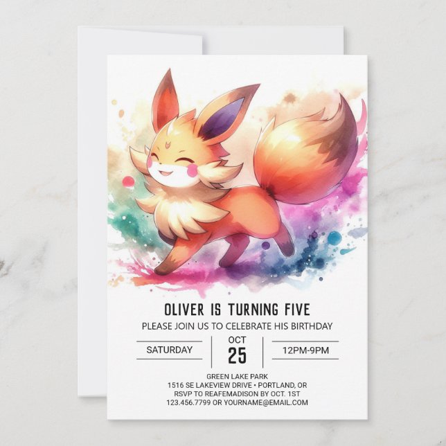 Printable Enchanted Fox Birthday Invitation (Front)