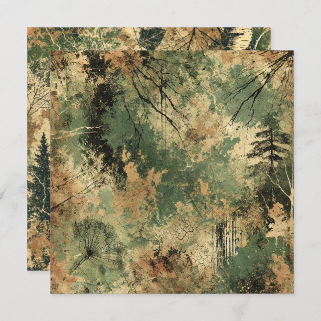 Printable Fall Forest Distressed Ink Scrapbook Invitation (Front/Back)