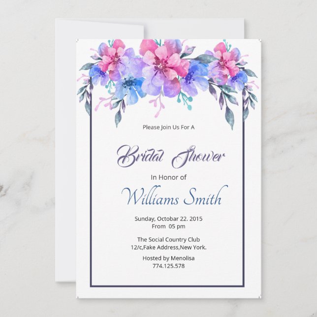 Printable Floral Bridal Shower Invitation (Front)