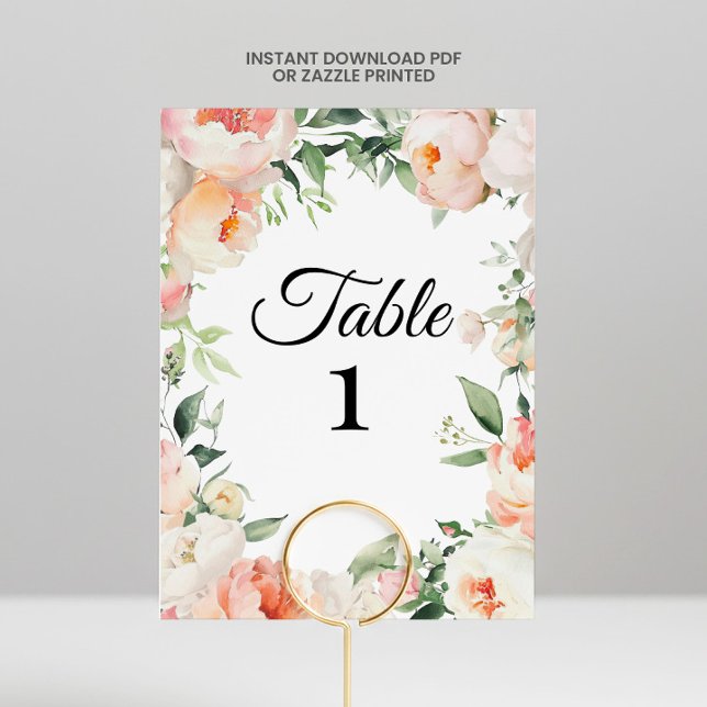 Printable Floral Bridal Shower Table Numbers (Creator Uploaded)