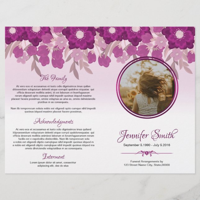 Printable Floral Funeral Program Template (Front)