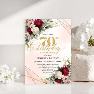 Printable floral gold 70th birthday invite design