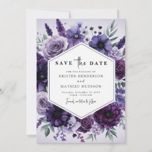 Printable Flowers Purple Floral Wedding Save The Date