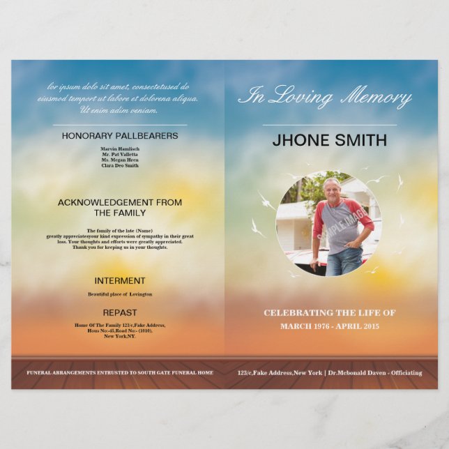 Printable Funeral Program Template Brochure (Front)