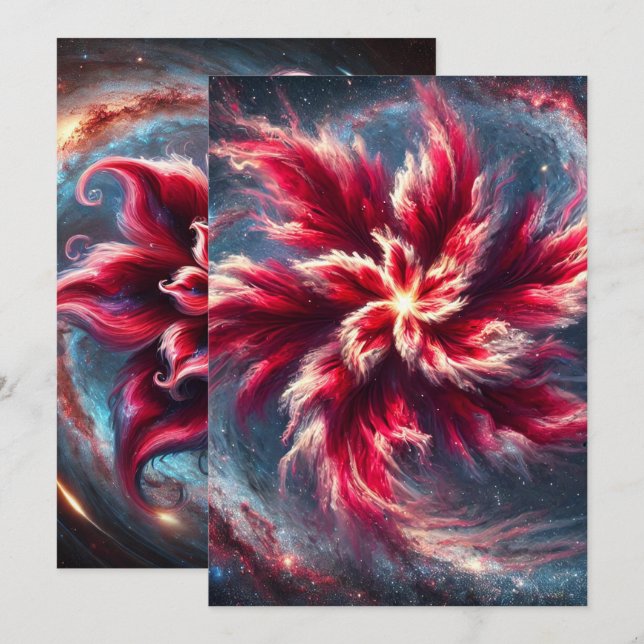 Printable Galaxy Poinsettia Scrapbook Paper Invitation (Front/Back)