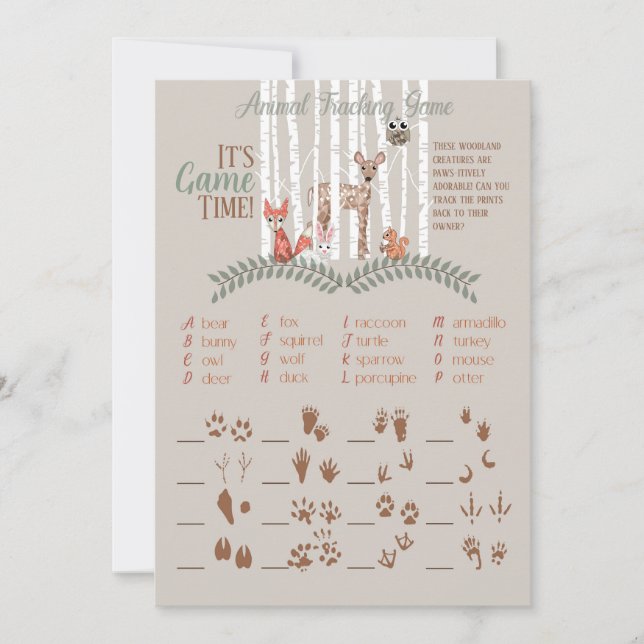 Printable Game! For Woodland Animal Baby Shower Invitation (Front)
