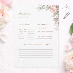 Printable Girl Baby Shower Predictions Advice Card