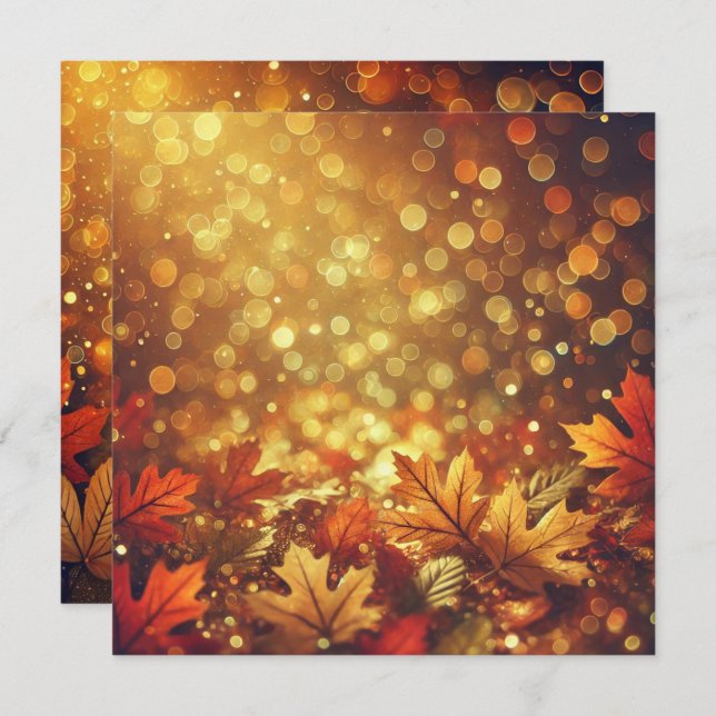 Printable Golden Autumnal Leaves Bokeh Scrapbook Invitation (Front/Back)
