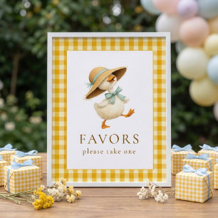 Printable Goose Yellow Gingham Favours Baby Shower Poster