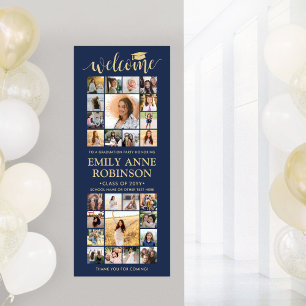 Printable Graduation Welcome Collage Navy and Gold Poster