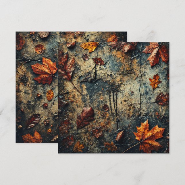 Printable Grungy Autumnal Leafy Concrete Scrapbook Invitation (Front/Back)