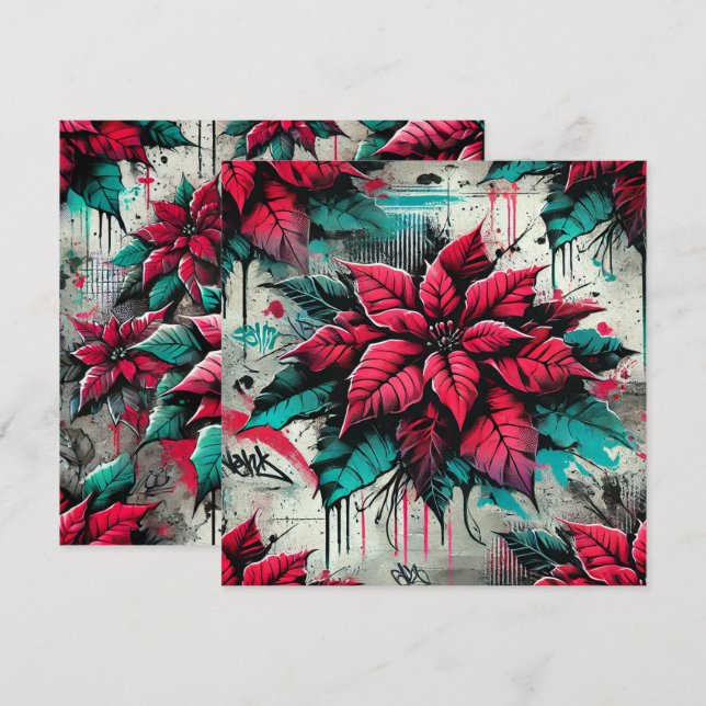 Printable Grungy Poinsettia Graffiti Scrapbook Invitation (Front/Back)