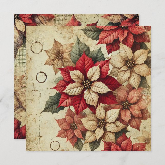 Printable Grungy Tattered Poinsettia Scrapbook Invitation (Front/Back)