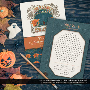 Printable Halloween Easy Word Search Party Game Holiday Card