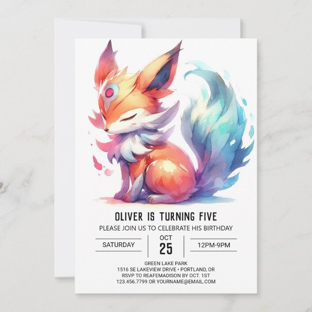 Printable Happy Fox Birthday Invitation (Front)