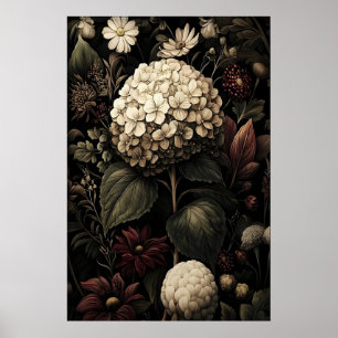 Printable Hydrangea Wall Art, Antique Dark Poster