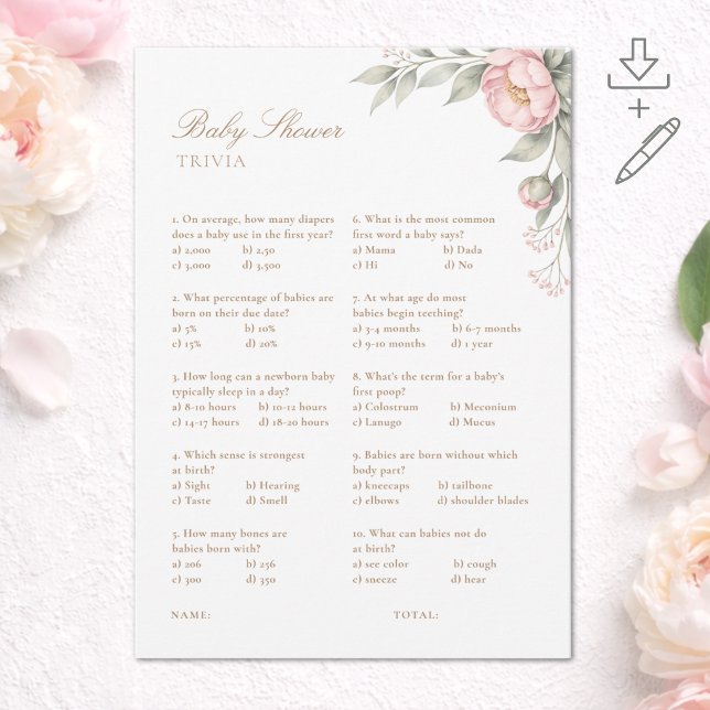 Printable In Bloom Baby Shower Game Trivia Card (Creator Uploaded)