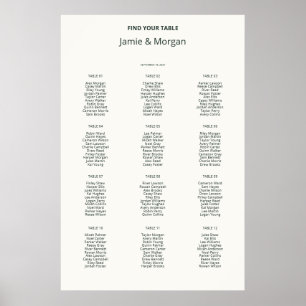 Printable Ivory Wedding Seating Chart 12 Tables