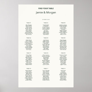 Printable Ivory Wedding Seating Chart 12 Tables