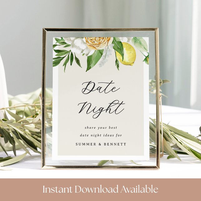 Printable Lemon Bridal Shower Date Night Sign (Creator Uploaded)
