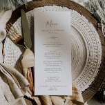 Printable | Minimal Leaf Olive Green Wedding Menu Invitation<br><div class="desc">This printable minimal leaf olive green wedding menu card is perfect for a boho wedding. The design features a simple greenery leaf silhouette in olive green with minimalist mountain bohemian style. This menu can be used for a wedding reception, rehearsal dinner, or any event. Order the printed cards, instant download,...</div>