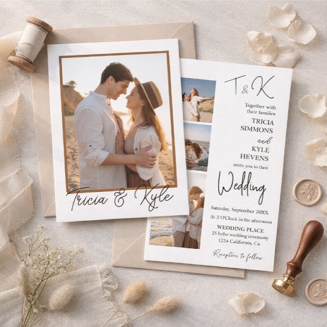 Printable minimalist four-photo wedding invitation (Creator Uploaded)