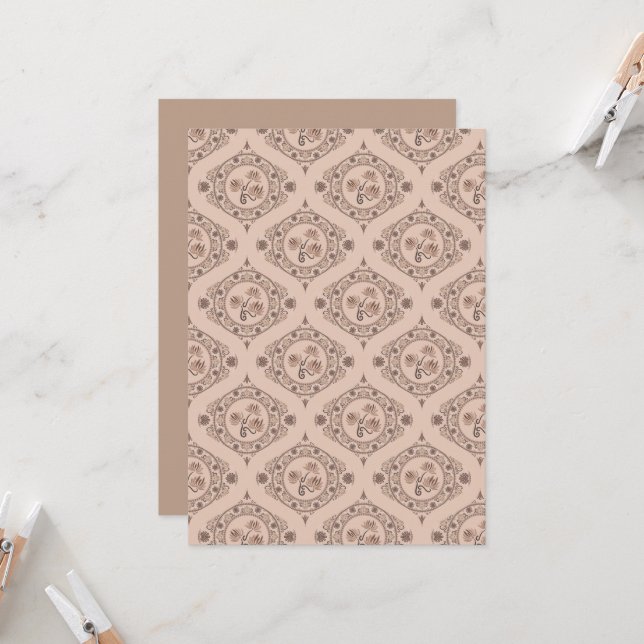 Printable Mocha Rococo Revival Mandala Retro Ogee Invitation (Front/Back In Situ)