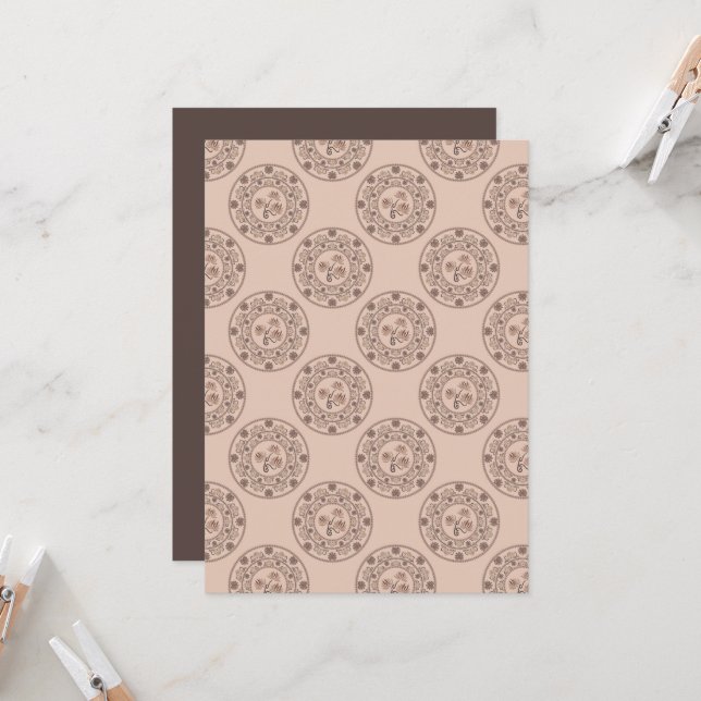 Printable Mocha Rococo Revival Polka Dot Mandala Invitation (Front/Back In Situ)