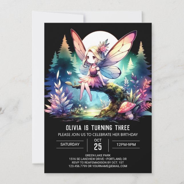 Printable Modern Fairy Birthday Invitation (Front)