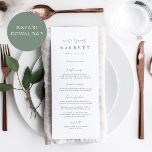 Printable Modern Minimal Wedding Menu Card