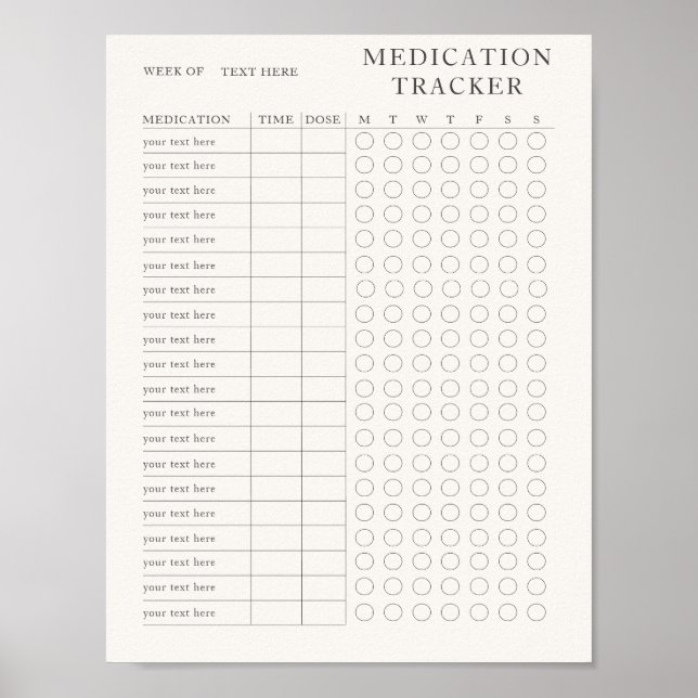 Printable Modern Weekly medication tracker Poster (Front)