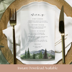 Printable Mountain Forest Wedding Menu Card
