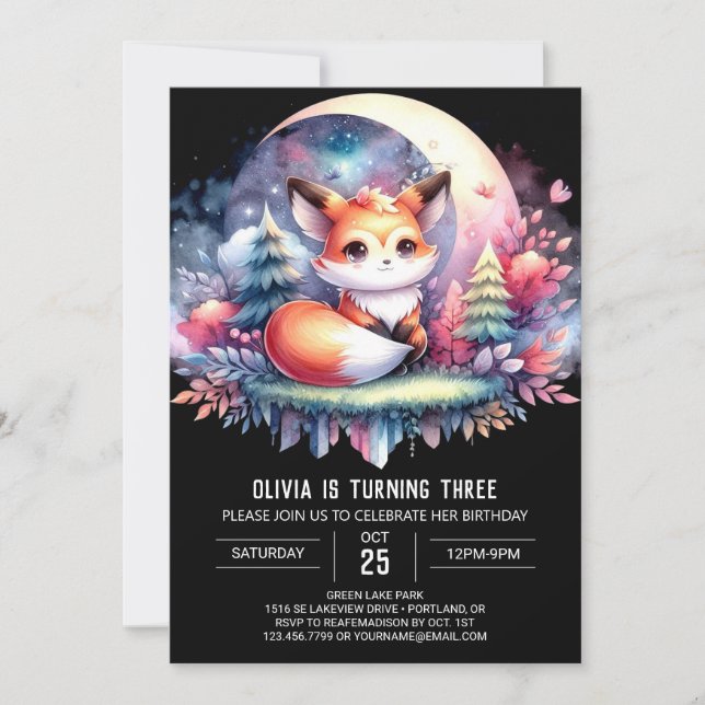 Printable Nature Fox Birthday Invitation (Front)