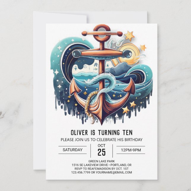 Printable Nautical Bohemian Waves Birthday Invitation (Front)