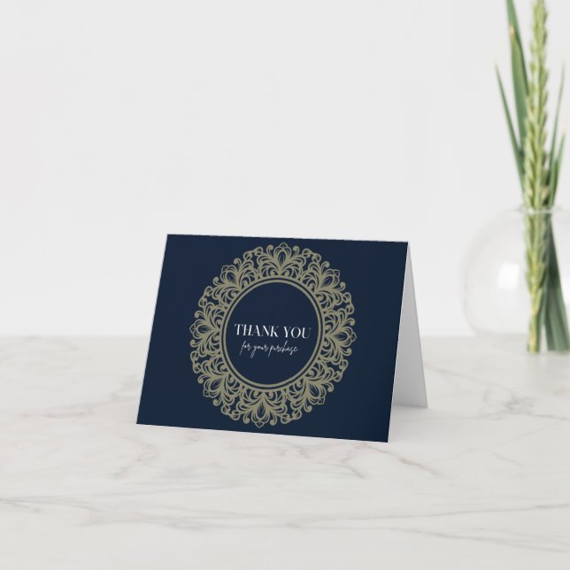 Printable Navy Blue & Gold Mandala Thank You Card (Front)