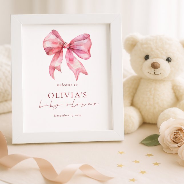 Printable Pink Coquette Bow Welcome Baby Shower Poster (Creator Uploaded)