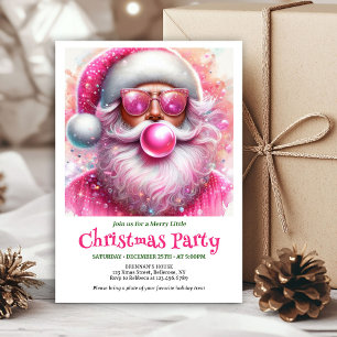 Printable Pink Santa Bubble Gum Funny Christmas Invitation