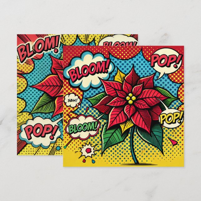Printable Pop Art Comic Book Poinsettia Scrapbook Invitation (Front/Back)