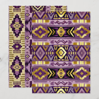 Printable Purple & Gold Boho Aztec Geo Patterns Invitation
