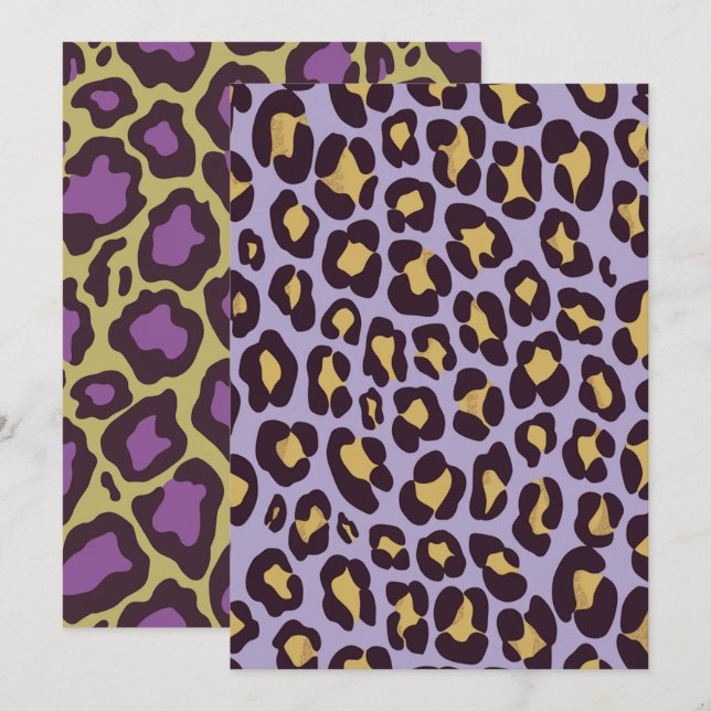 Printable Purple & Gold Cheetah Spots Scrapbook Invitation (Front/Back)