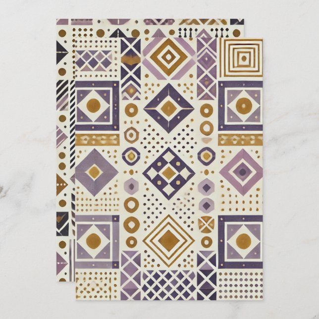 Printable Purple & Gold Scandinavian Geometric Invitation (Front/Back)