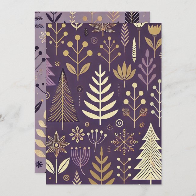Printable Purple & Gold Scandinavian Nature Invitation (Front/Back)