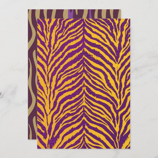 Printable Purple & Gold Tiger Stripes Scrapbook Invitation (Front/Back)
