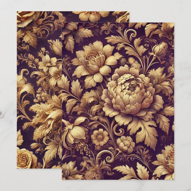 Printable Purple & Gold Victorian Floral Pattern Invitation (Front/Back)