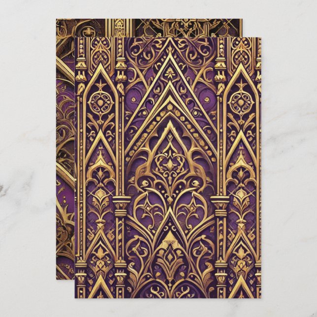 Printable Purple & Gold Victorian Gothic Pattern Invitation (Front/Back)