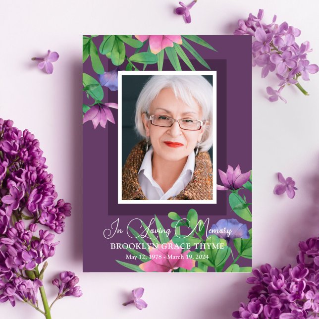 Printable Purple Photo Celebration of Life Program Invitation (Creator Uploaded)