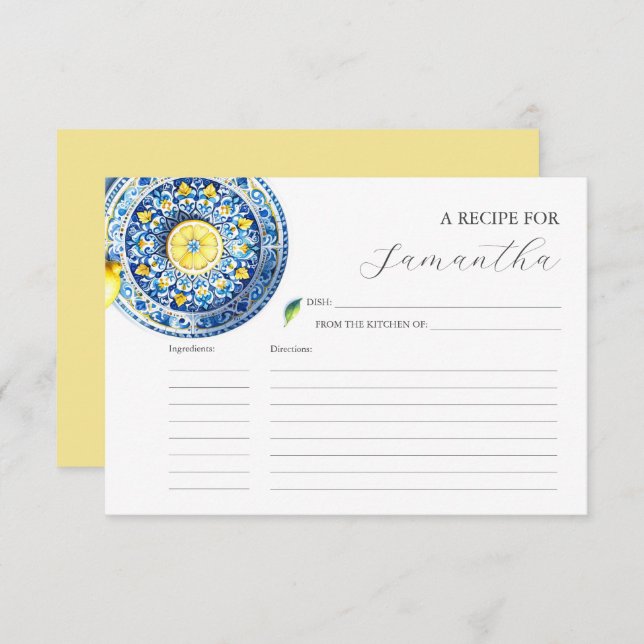 Printable Recipe Cards Blue and Yellow Lemon (Front/Back)