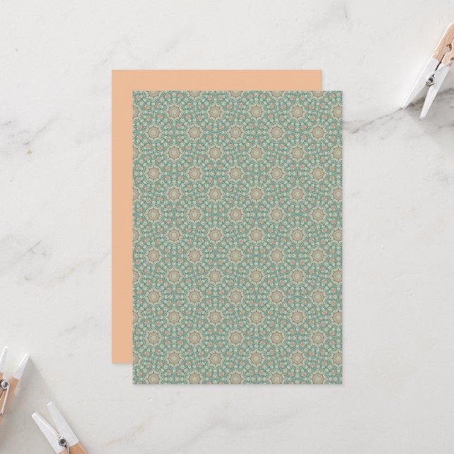 Printable Retro Sage & Sand Ornate Mandala Fans Invitation (Front/Back In Situ)