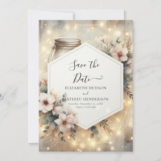 Printable Romance Mason Jar Wedding Save The Date (Front)